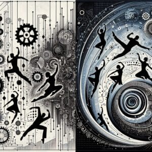 Ilustración conceptual de bailar con sistemas complejos para la resiliencia.