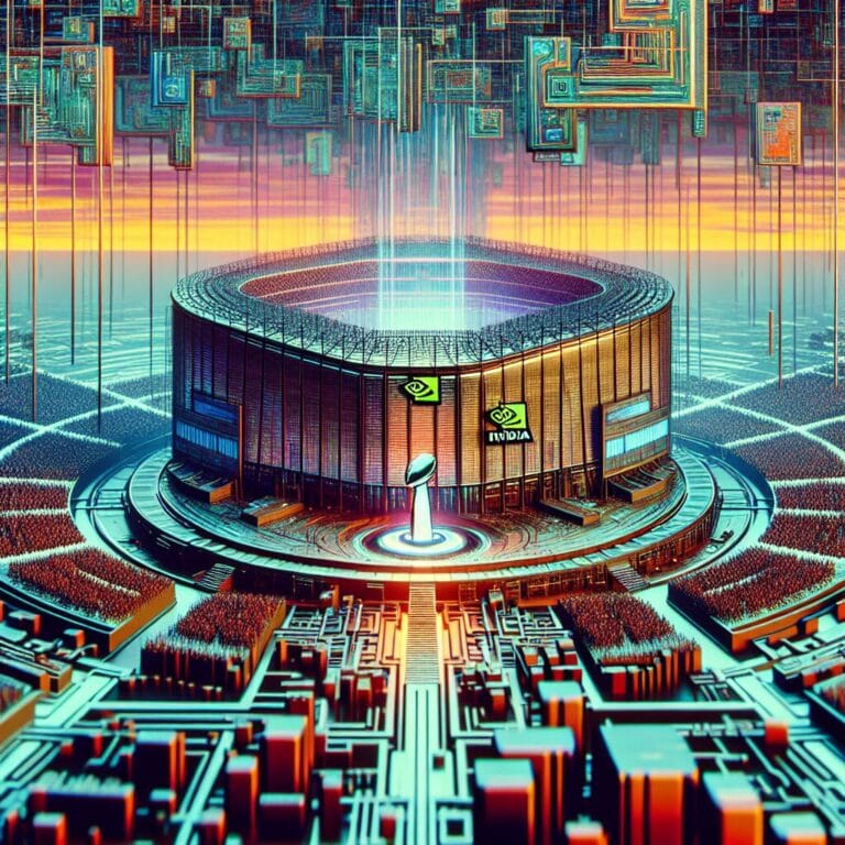 Jensen Huang unveiling the latest Nvidia AI technology at the AI Super Bowl.